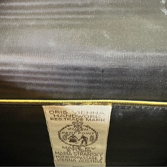 Vintage Black Evening Handbag with Embroidered Detailing from Austria - Picture 7 of 7